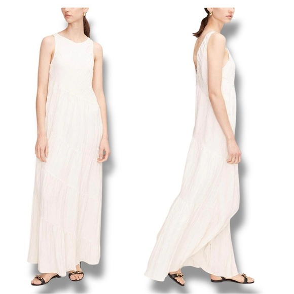 REBECCA TAYLOR Tiered Crinkle Sleeveless silhouette V Back  Maxi Dress Small NEW - Picture 7 of 13